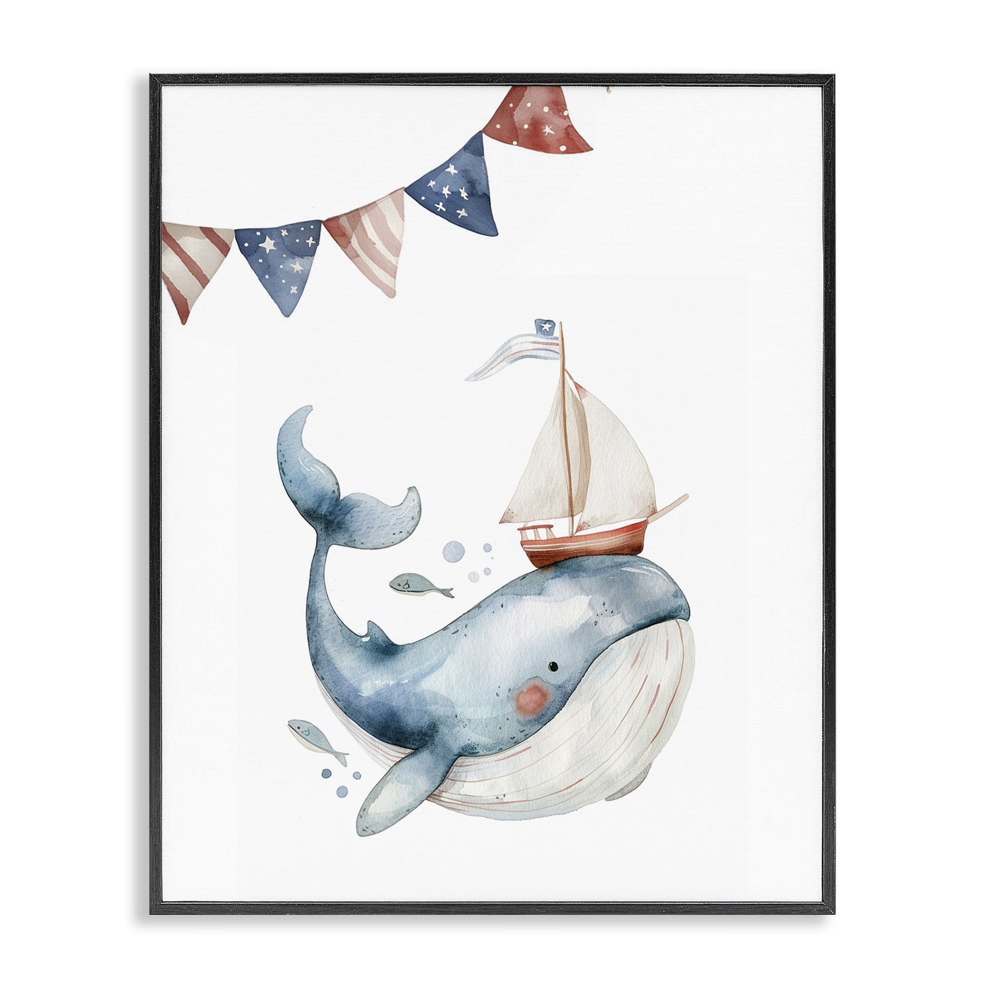 Stupell Industries Cute Sailor Whale Animals Painting Black Framed Art Print Wall Art, 11 x 14
