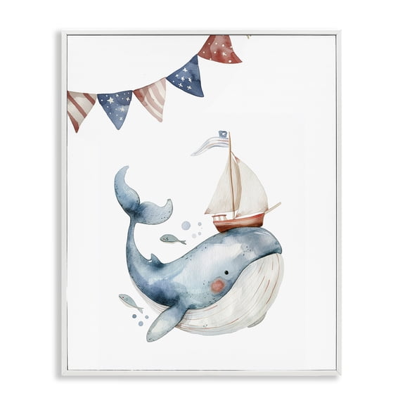 Stupell Industries Cute Sailor Whale Animals Painting White Framed Art Print Wall Art, 11 x 14
