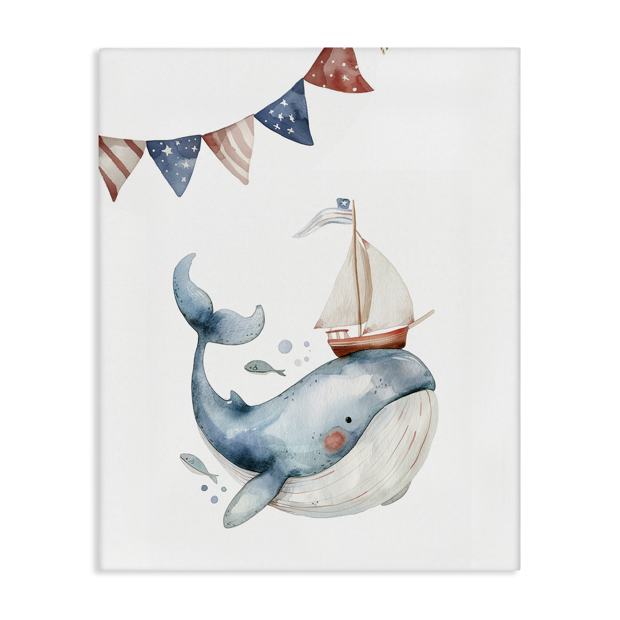 Stupell Industries Cute Sailor Whale Animals Painting Wrapped Canvas Art Print Wall Art, 24 x 30