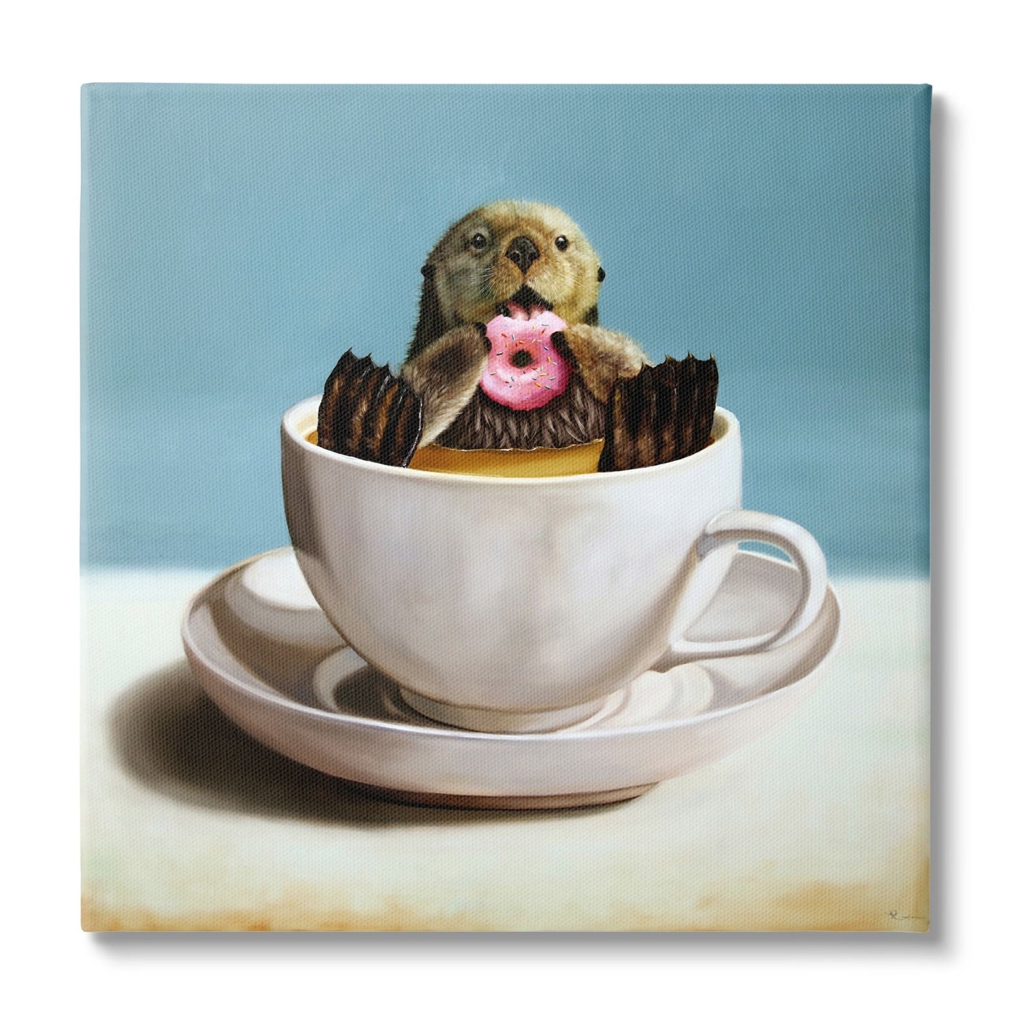 Stupell Industries Cute Seal Pink Donut Floating Coffee Tea Cup Canvas Wall Art, 17 x 17, Design by Lucia Heffernan