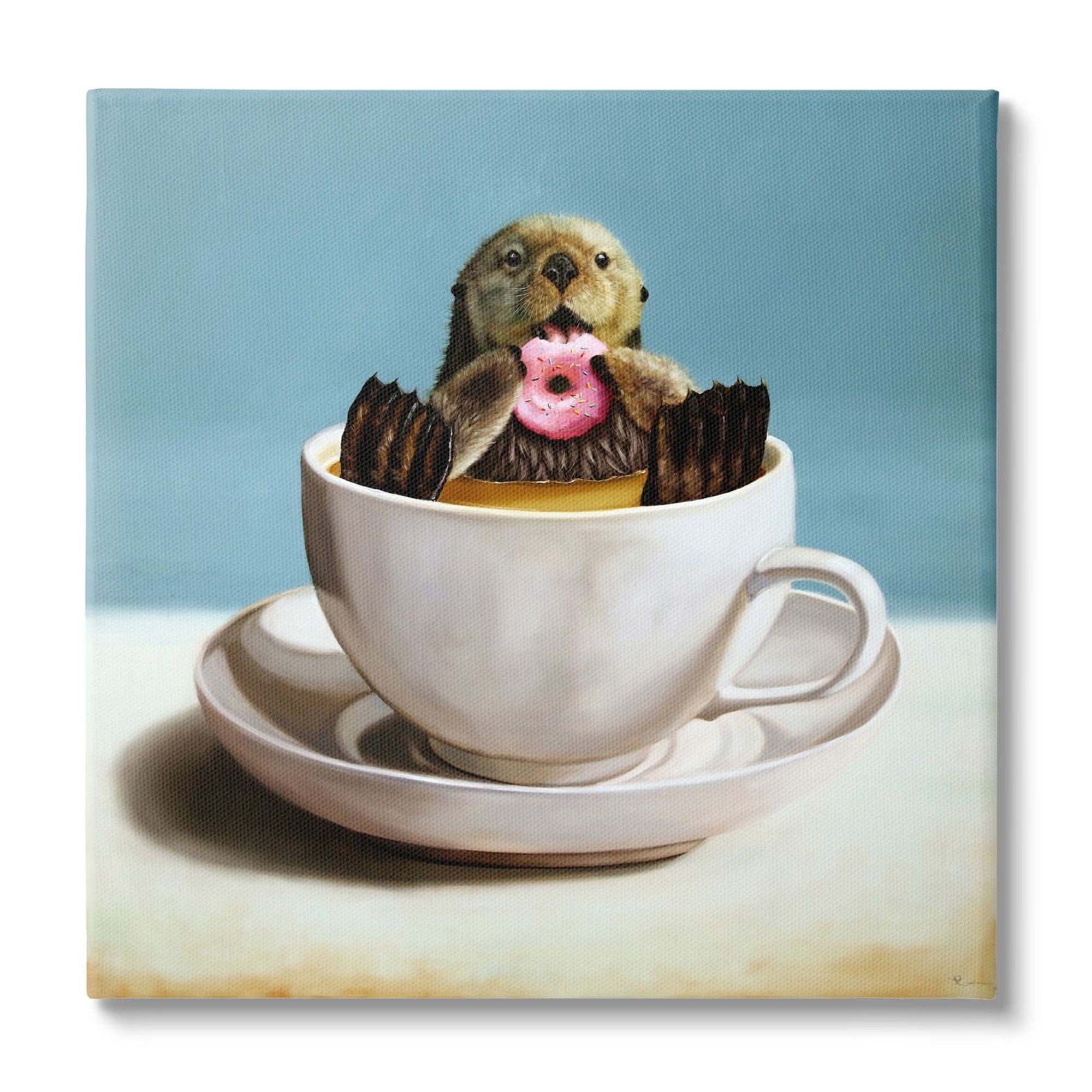 Stupell Industries Cute Seal Pink Donut Floating Coffee Tea Cup Canvas Wall Art, 30 x 30, Design by Lucia Heffernan