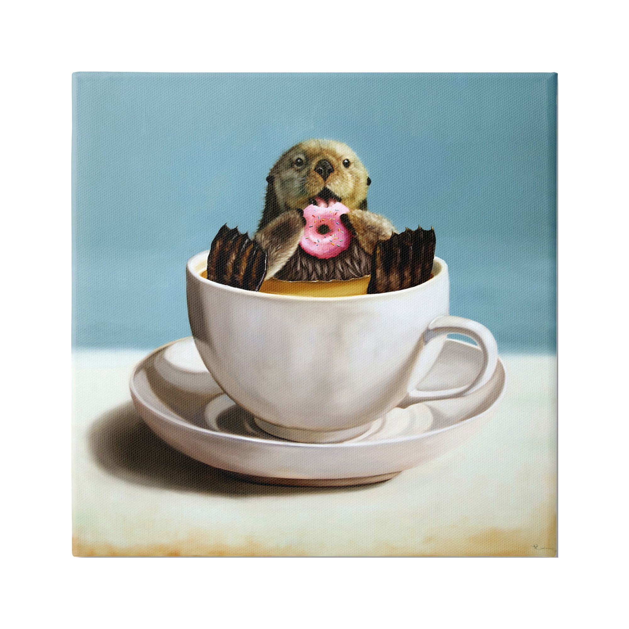 Stupell Industries Cute Seal Pink Donut Floating Coffee Tea Cup Canvas Wall Art, 36 x 36, Design by Lucia Heffernan