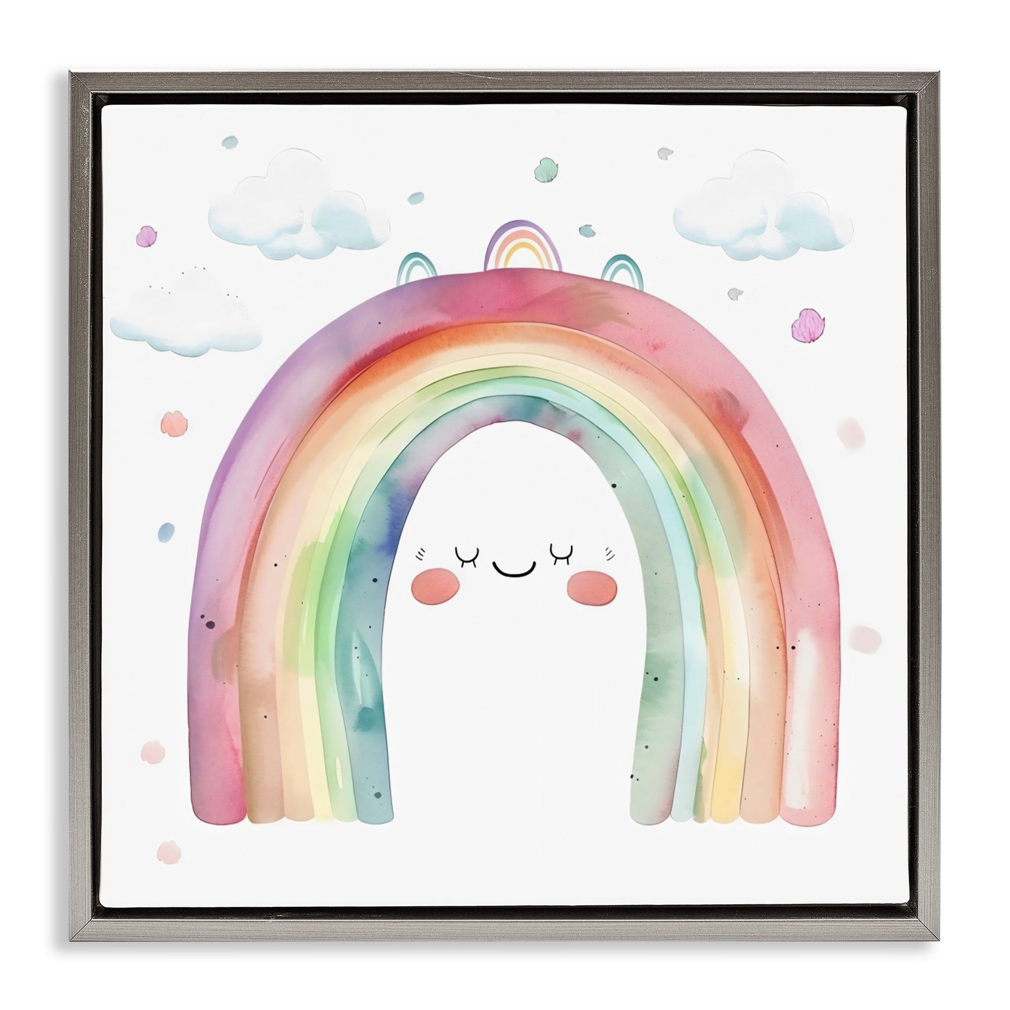 Stupell Industries Cute Smiling Rainbow Gray Framed Floater Canvas Wall Art, design by Creative Studio
