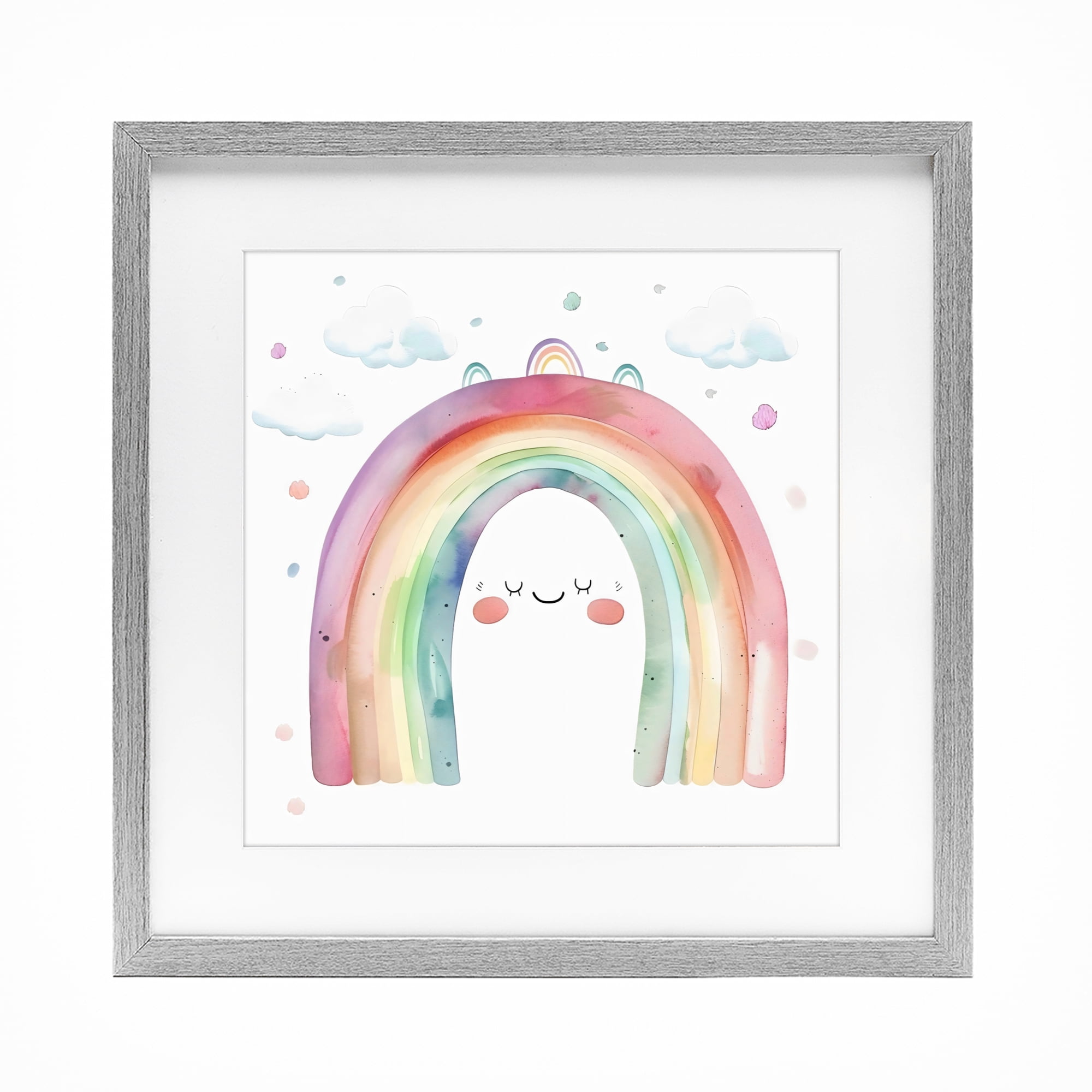Stupell Industries Cute Smiling Rainbow Gray Framed Print Under Glass, design by Creative Studio