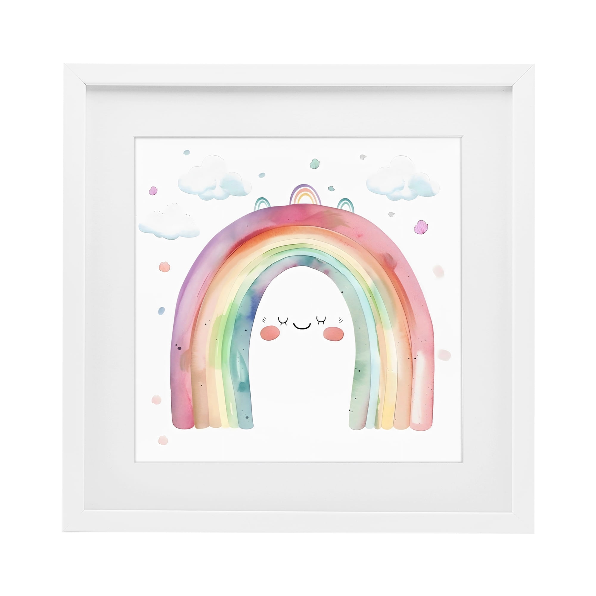 Stupell Industries Cute Smiling Rainbow White Framed Print Under Glass, design by Creative Studio