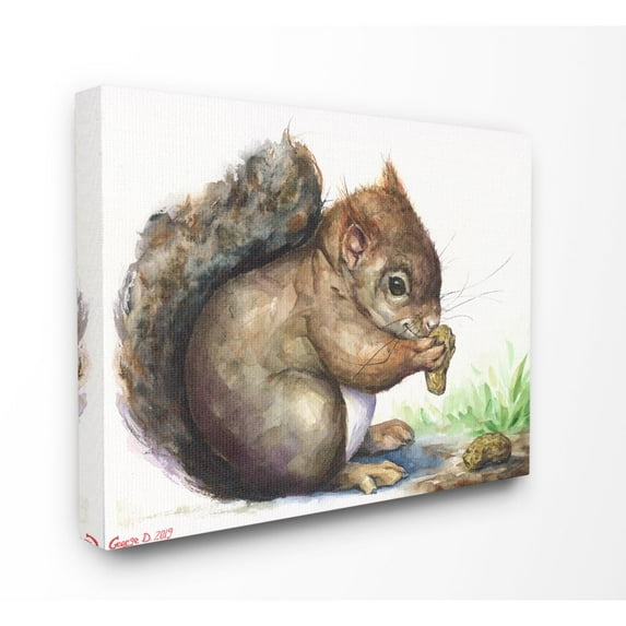 Stupell Industries Cute Squirrel Animal Orange Green Watercolor Painting Canvas Wall Art by George Dyachenko