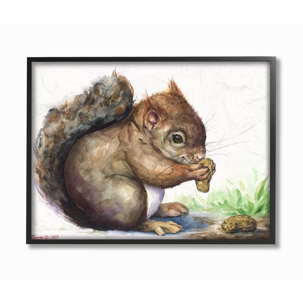 Stupell Industries Cute Squirrel Animal Orange Green Watercolor Painting Framed Giclee Texturized Art by George Dyachenko