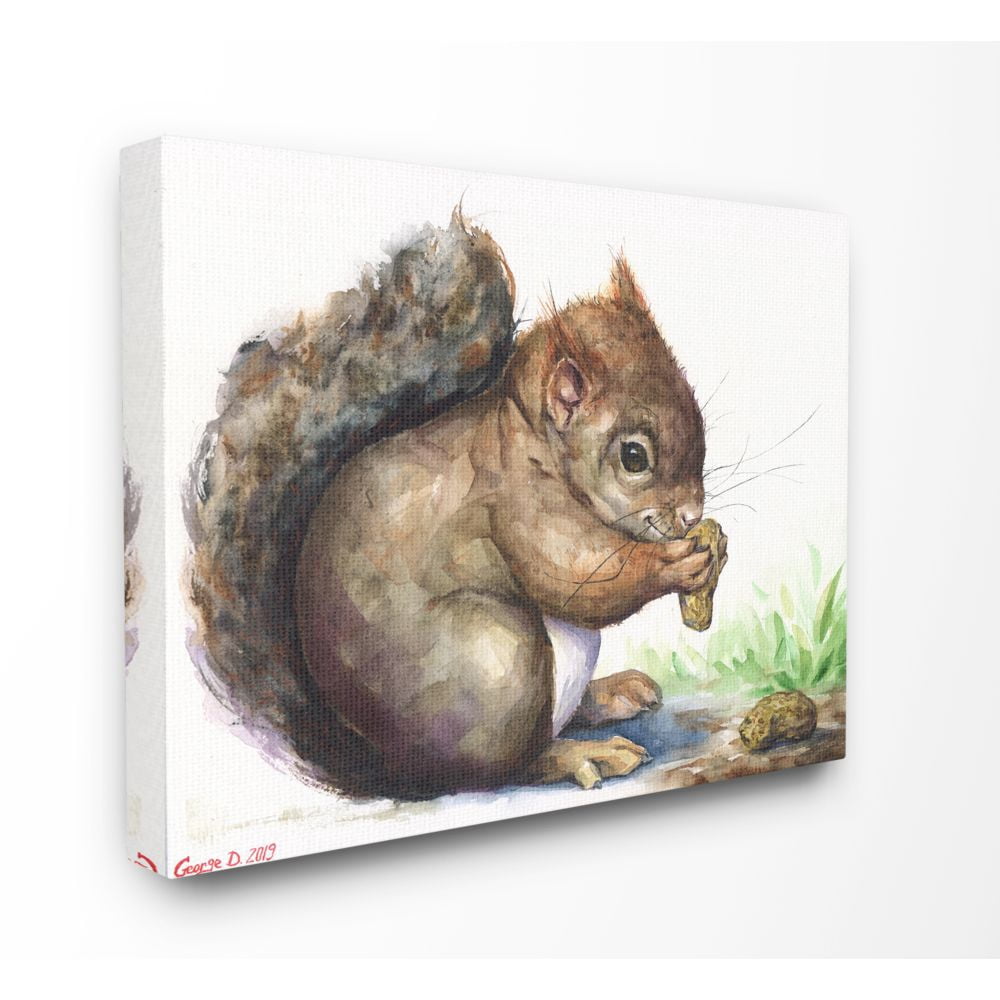 Stupell Industries Cute Squirrel Animal Orange Green Watercolor Painting Super Canvas Wall Art by George Dyachenko