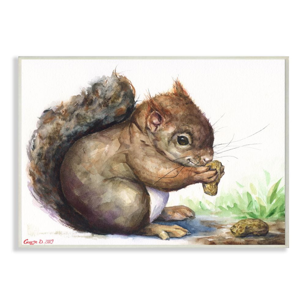 Stupell Industries Cute Squirrel Animal Orange Green Watercolor Painting Wall Plaque Art by George Dyachenko