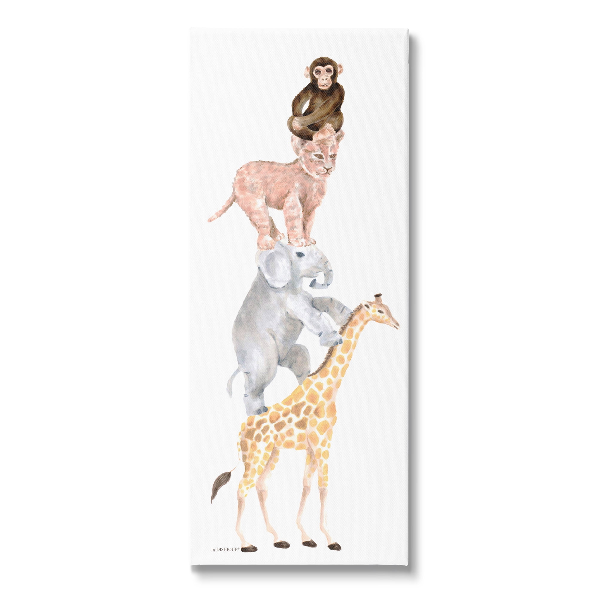 Stupell Industries Cute Stacked Jungle Savanna Animals Wildlife Standing Graphic Art Gallery Wrapped Canvas Print Wall Art, Design by Dishique