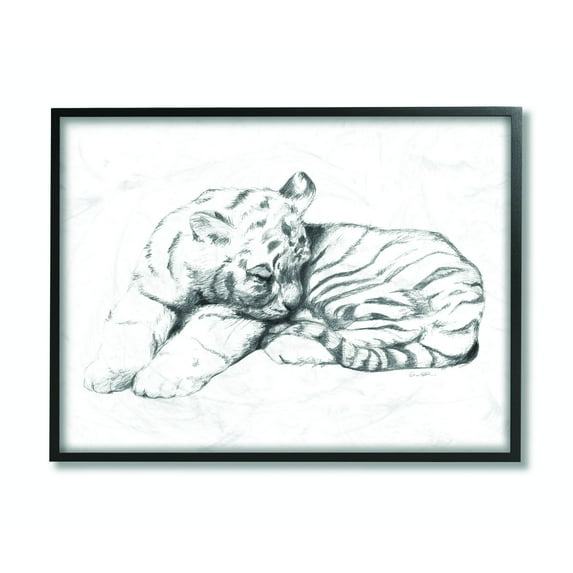 Stupell Industries Cute Tiger Cat Baby Animal Neutral Gray Drawing Design Framed Wall Art by Daphne Polselli