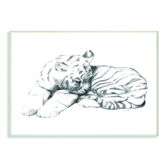 Stupell Industries Cute Tiger Cat Baby Animal Neutral Gray Drawing Design Wall Plaque by Daphne Polselli