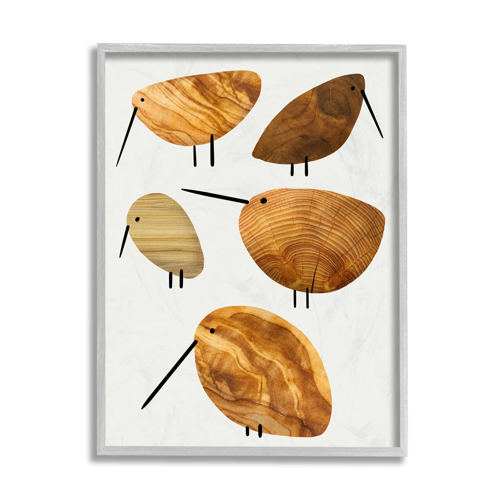 Stupell Industries Cute Tree Patterned Birds Abstract Rustic Animal Gray Framed by Daphne Polselli