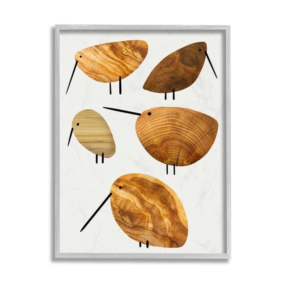 Stupell Industries Cute Tree Patterned Birds Abstract Rustic Animal Gray Framed by Daphne Polselli