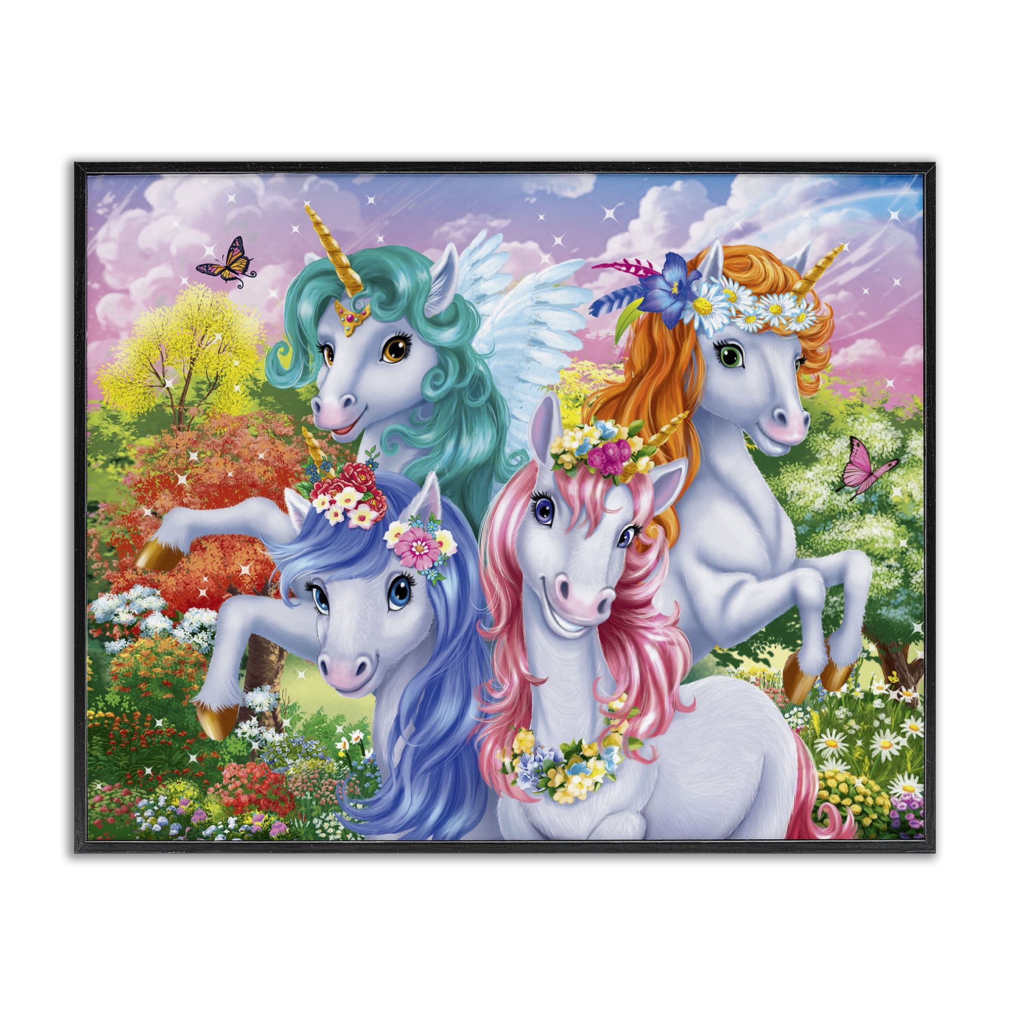 Stupell Industries Cute Unicorn Selfie Fantasy & Sci-Fi Painting Black Framed Art Print Wall Art, 20 x 16