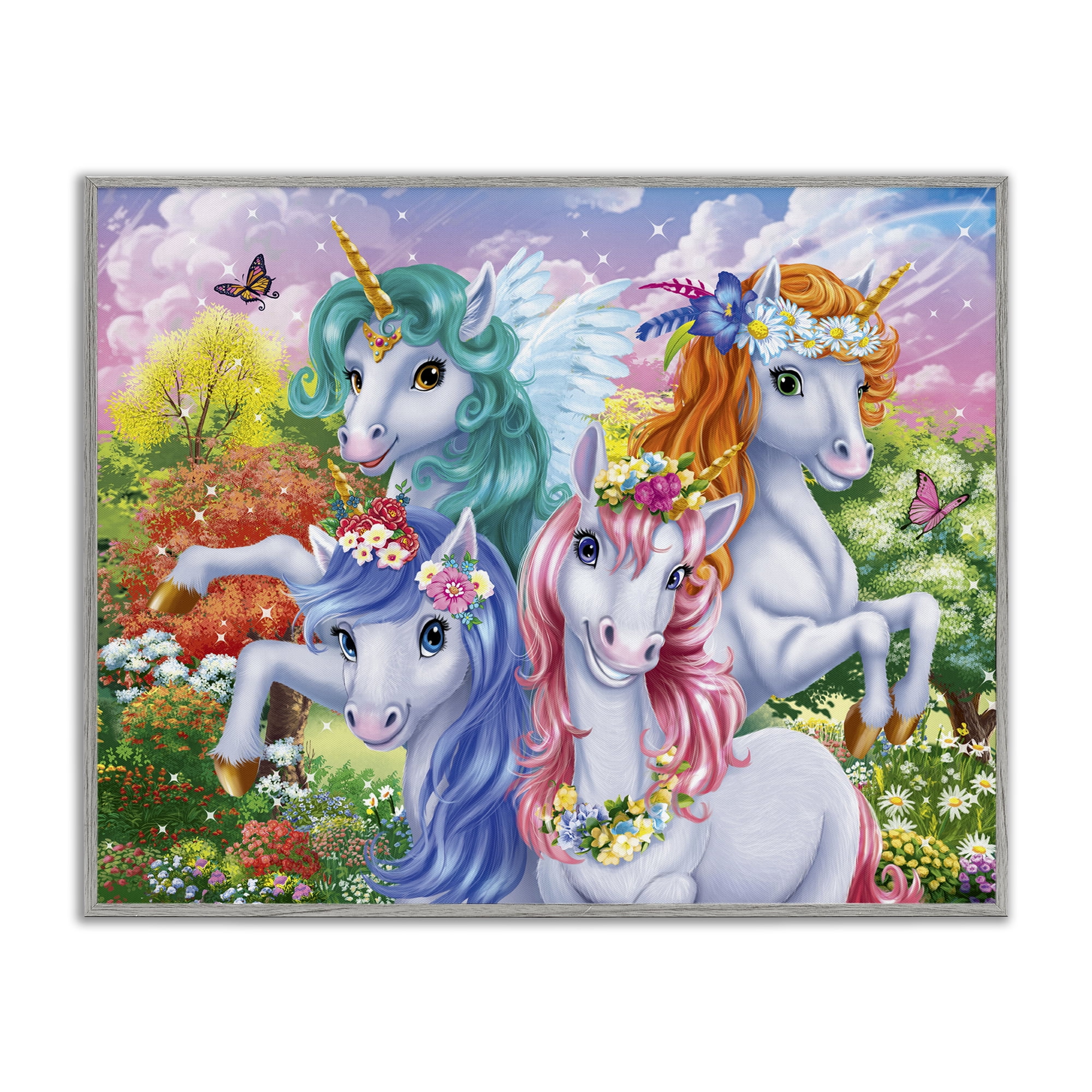 Stupell Industries Cute Unicorn Selfie Fantasy & Sci-Fi Painting Gray Framed Art Print Wall Art, 30 x 24