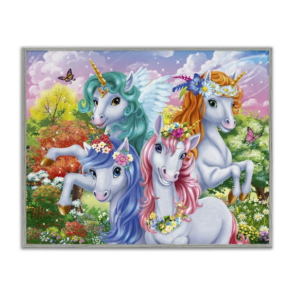 Stupell Industries Cute Unicorn Selfie Fantasy & Sci-Fi Painting Gray Framed Art Print Wall Art, 30 x 24