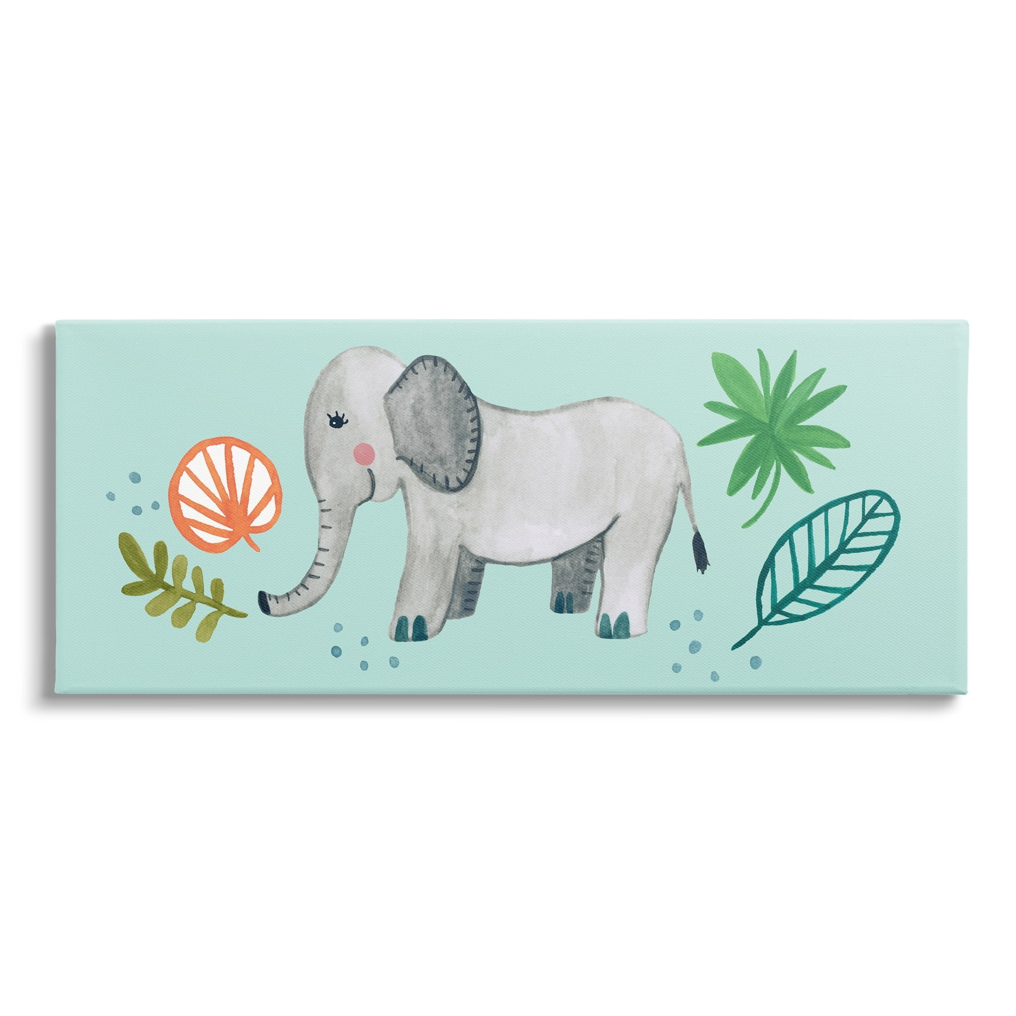 Stupell Industries Cute Whimsical Elephant Plant Botanical Illustration Paintings Gallery-Wrapped Canvas Print Wall Art, 48x20, by Heather Strianese