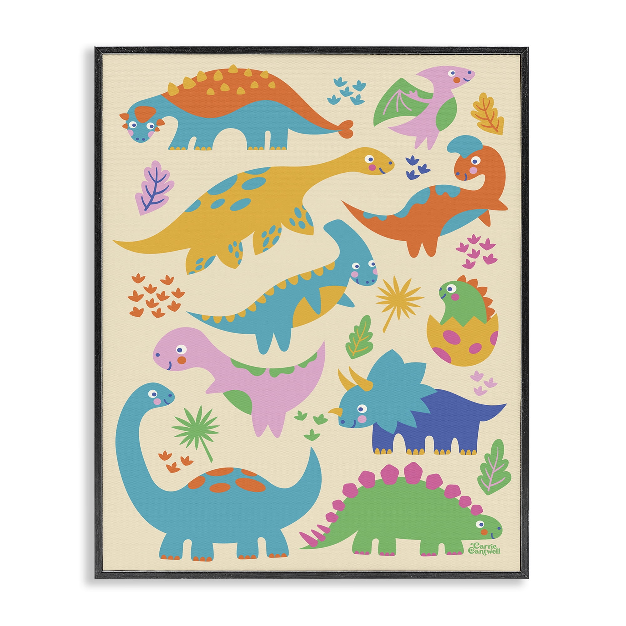 Stupell Industries Cute Whimsy Dinos Animals Painting Black Framed Art Print Wall Art, 11 x 14