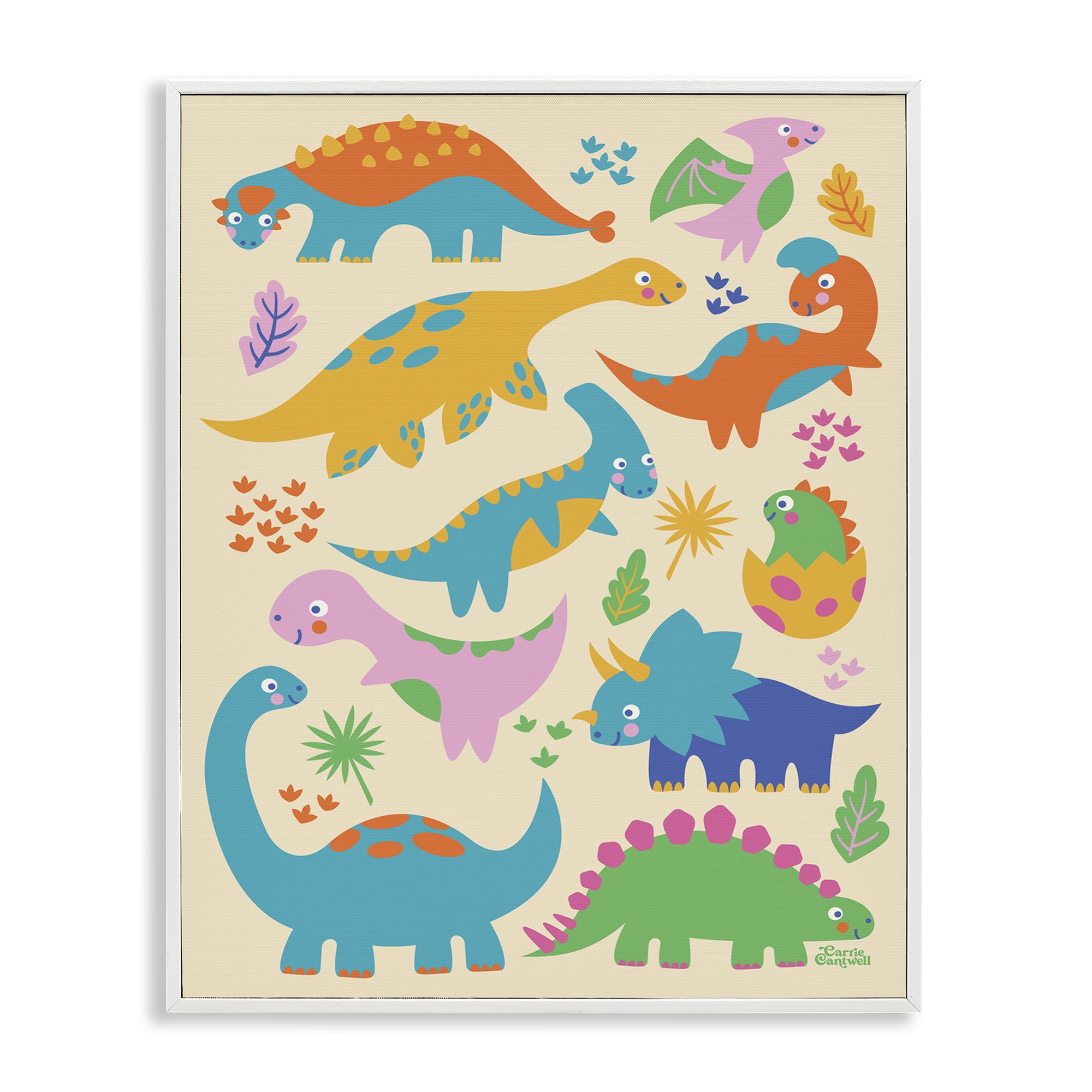 Stupell Industries Cute Whimsy Dinos Animals Painting White Framed Art Print Wall Art, 11 x 14