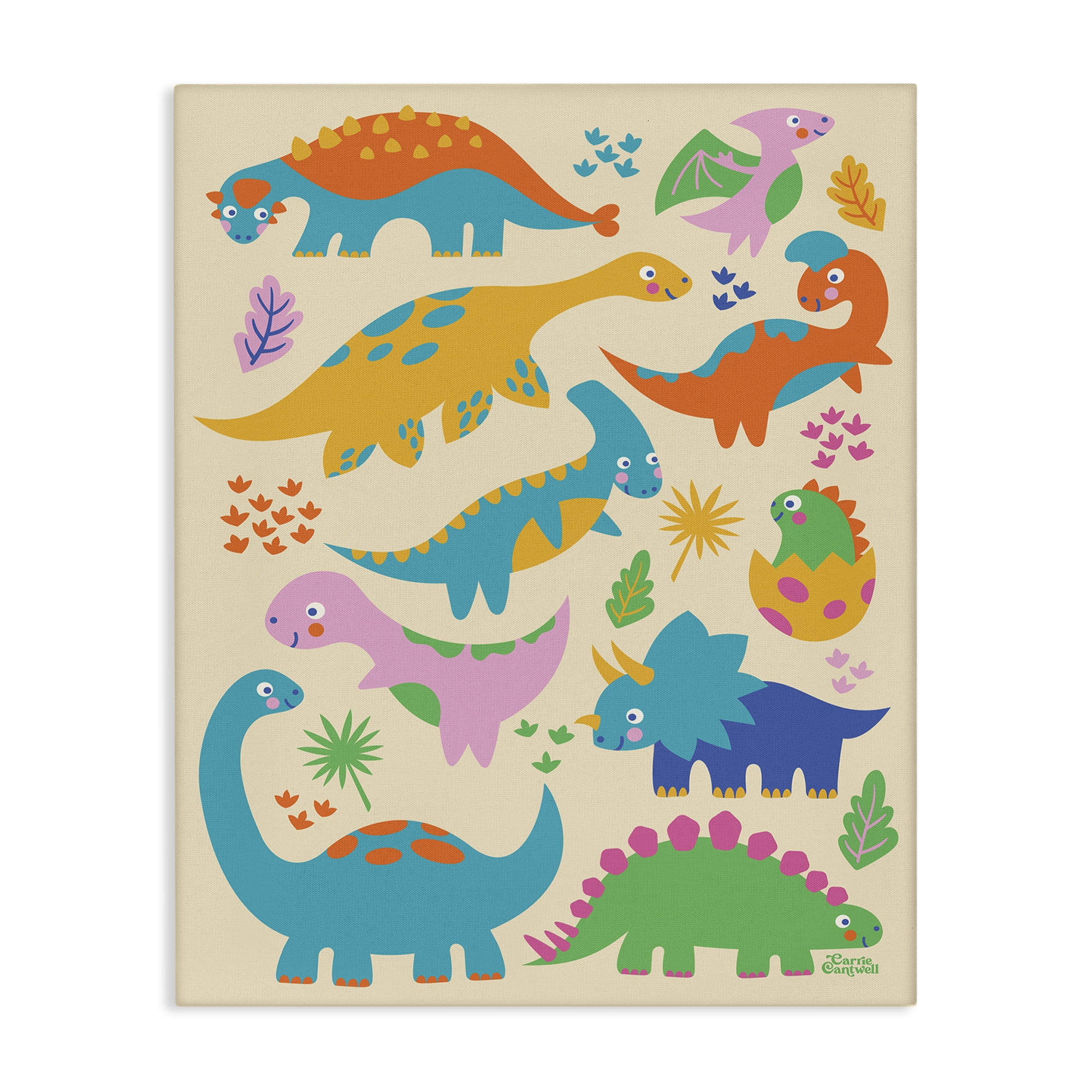 Stupell Industries Cute Whimsy Dinos Animals Painting Wrapped Canvas Art Print Wall Art, 16 x 20