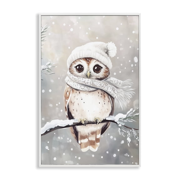 Stupell Industries Cute Winter Owl White Framed Giclee Art, design by Arlington Prints