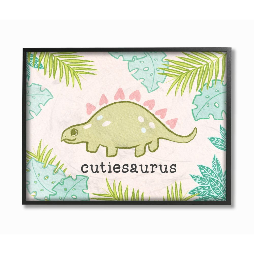 Stupell Industries Cutiesaurus Dinosaur Kids Pink Green Design Animals & Insects Painting Black Framed Art Print Wall Art, 24 x 30