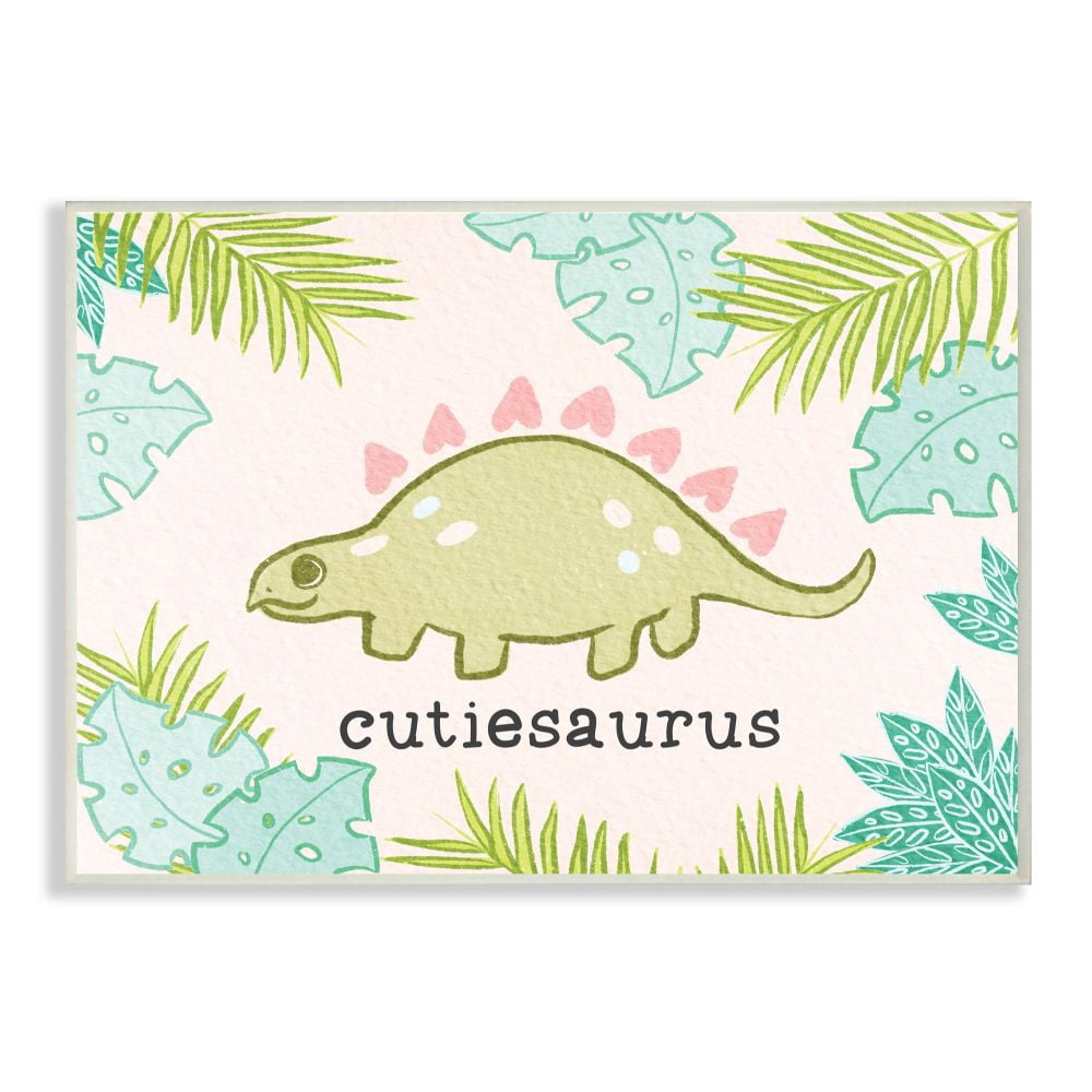 Stupell Industries Cutiesaurus Dinosaur Kids Pink Green Design Animals & Insects Painting Unframed Art Print Wall Art, 10 x 15