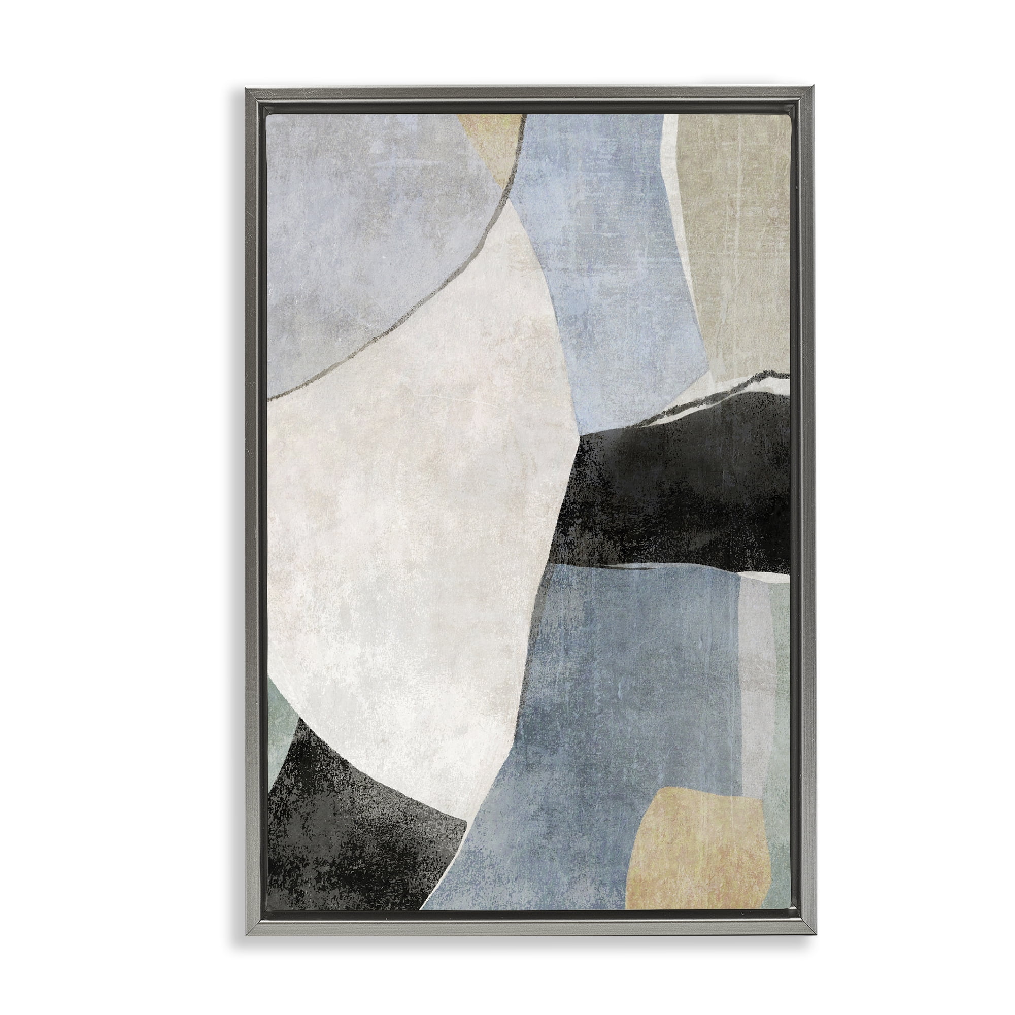 Stupell Industries Cutout Shapes Composition Abstract Painting Gray Floater Framed Canvas Art Print Wall Art, 21 x 31