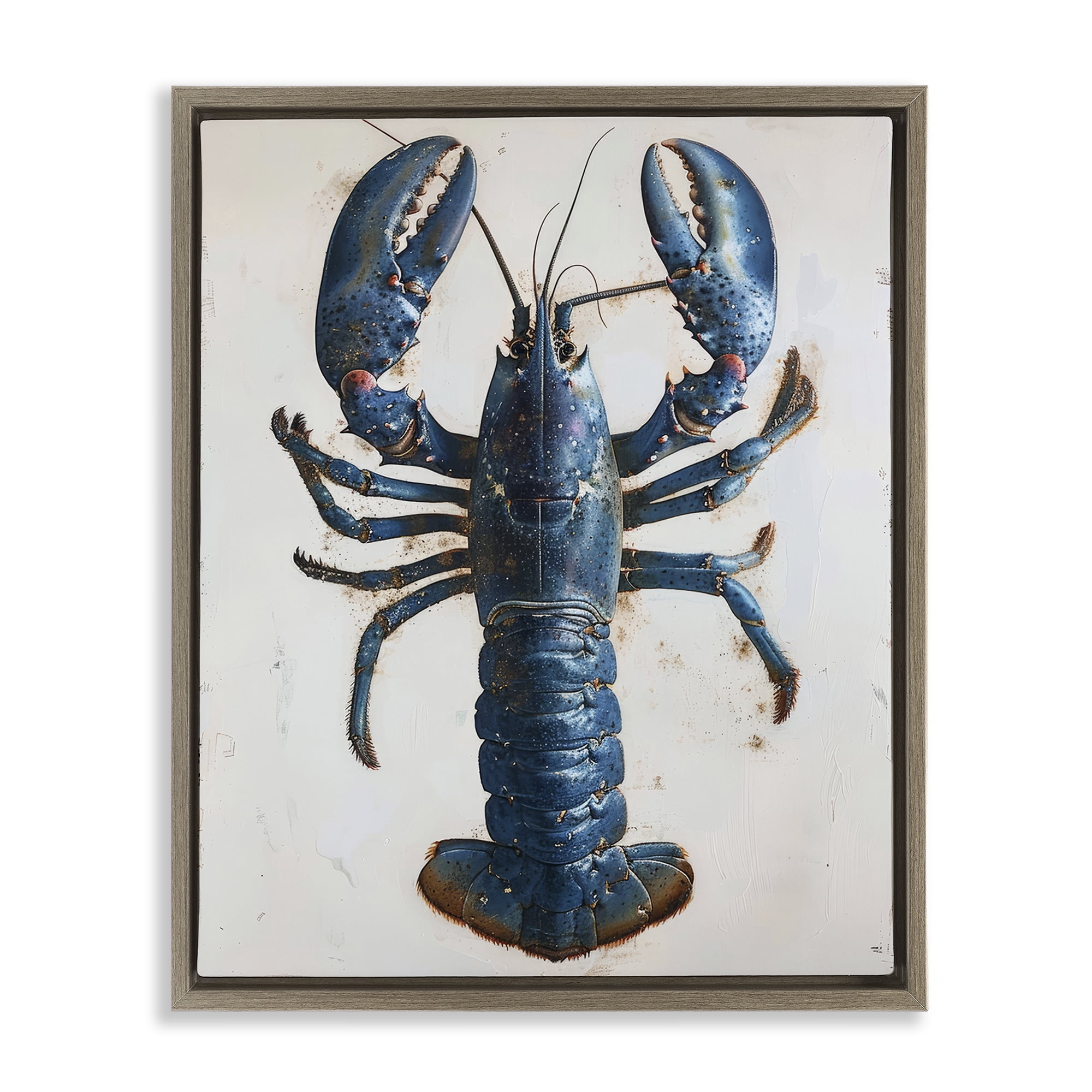 Stupell Industries Cyan Crustacean Lobster Animals Painting Brown Floater Framed Canvas Art Print Wall Art, 17 x 21