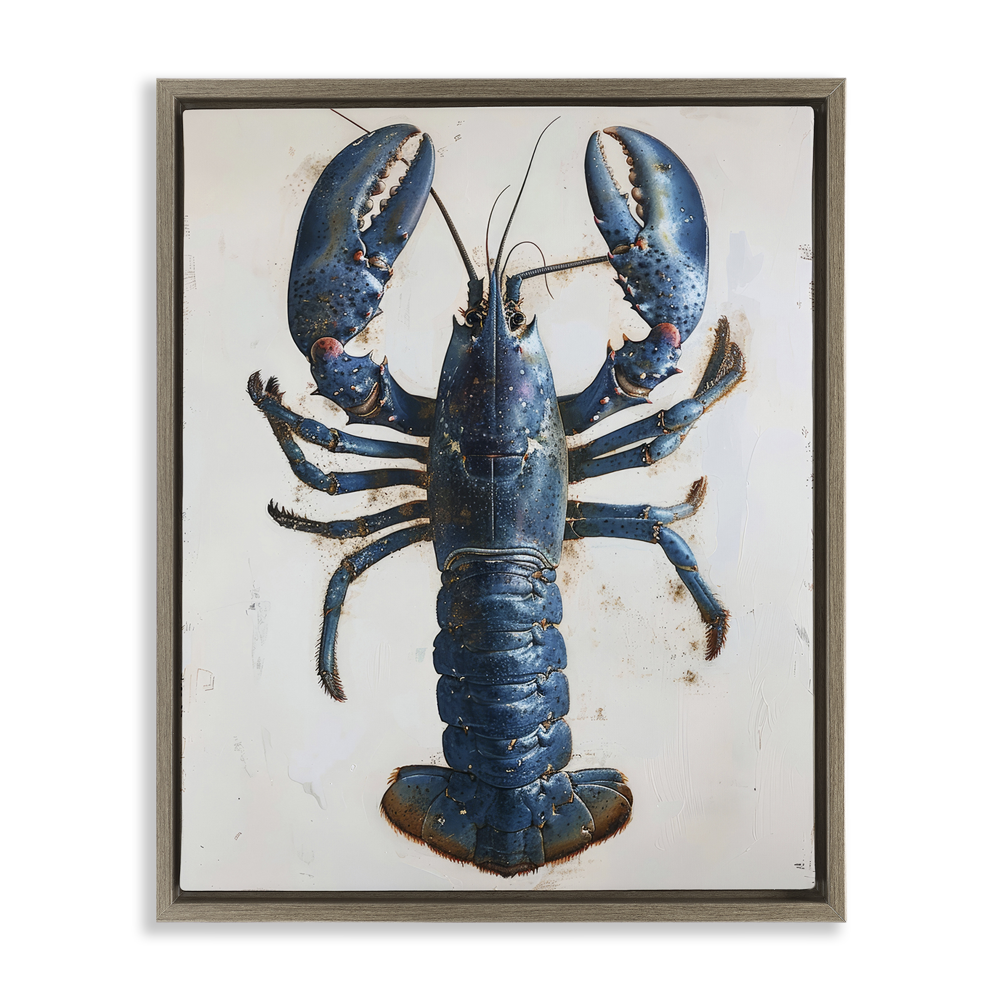 Stupell Industries Cyan Crustacean Lobster Animals Painting Brown Floater Framed Canvas Art Print Wall Art, 25 x 31