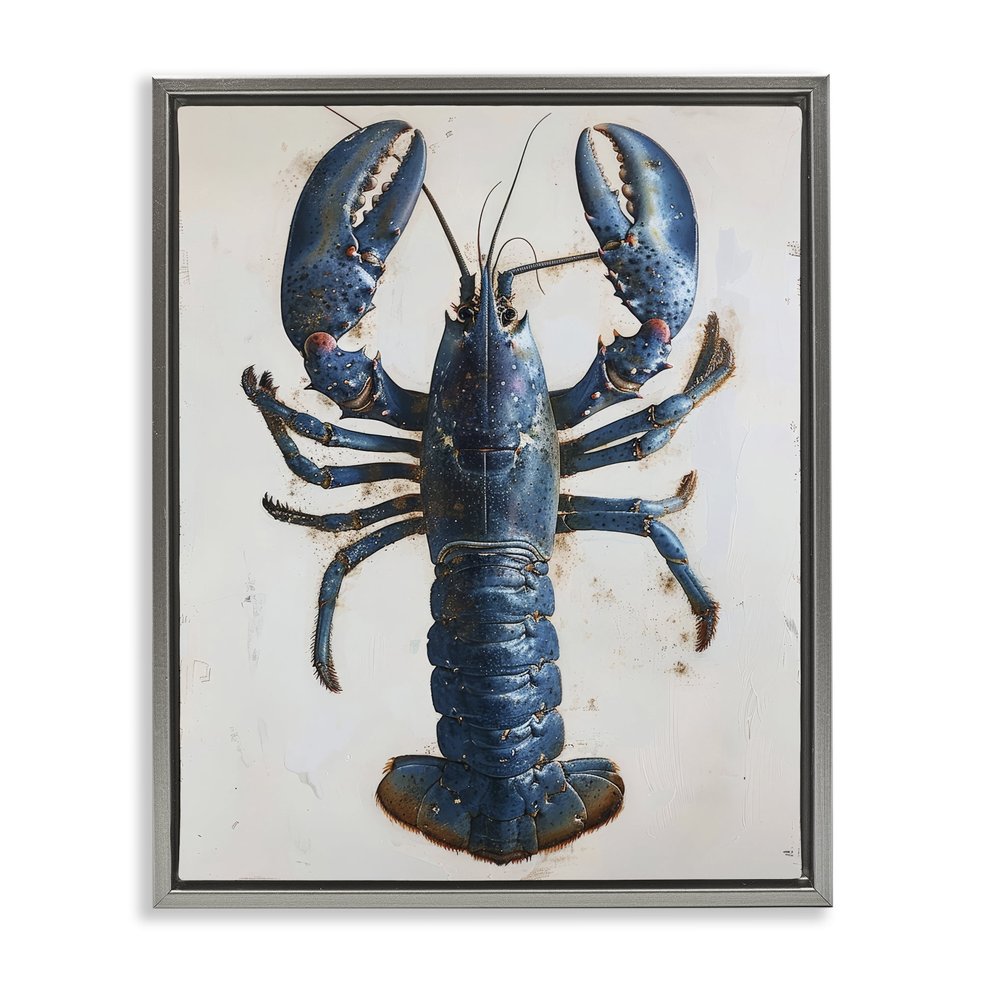 Stupell Industries Cyan Crustacean Lobster Animals Painting Gray Floater Framed Canvas Art Print Wall Art, 25 x 31