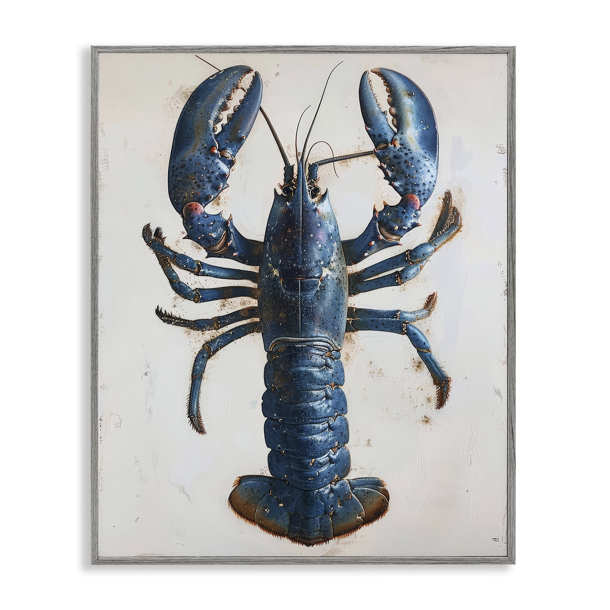 Stupell Industries Cyan Crustacean Lobster Animals Painting Gray Framed Art Print Wall Art, 16 x 20