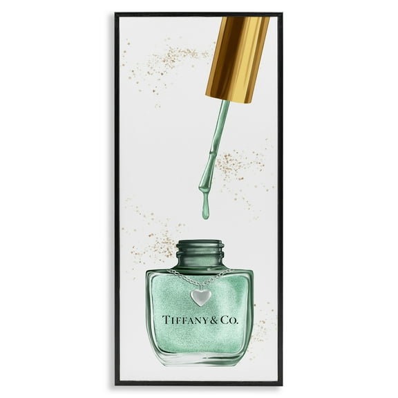 Stupell Industries Cyan Makeup Nail Polish Brush Beauty & Fashion Painting Black Framed Art Print Wall Art, 10 x 24