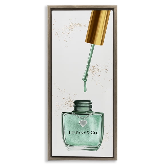 Stupell Industries Cyan Makeup Nail Polish Brush Beauty & Fashion Painting Brown Floater Framed Canvas Art Print Wall Art, 15 x 31