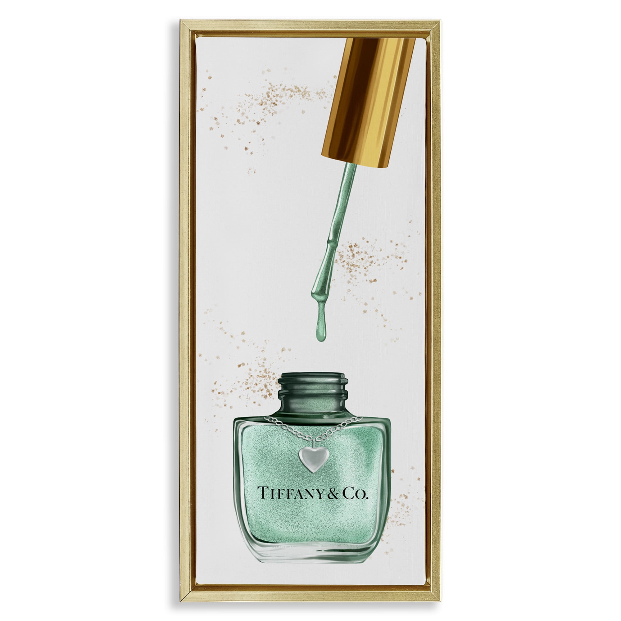 Stupell Industries Cyan Makeup Nail Polish Brush Beauty & Fashion Painting Gold Floater Framed Canvas Art Print Wall Art, 15 x 31