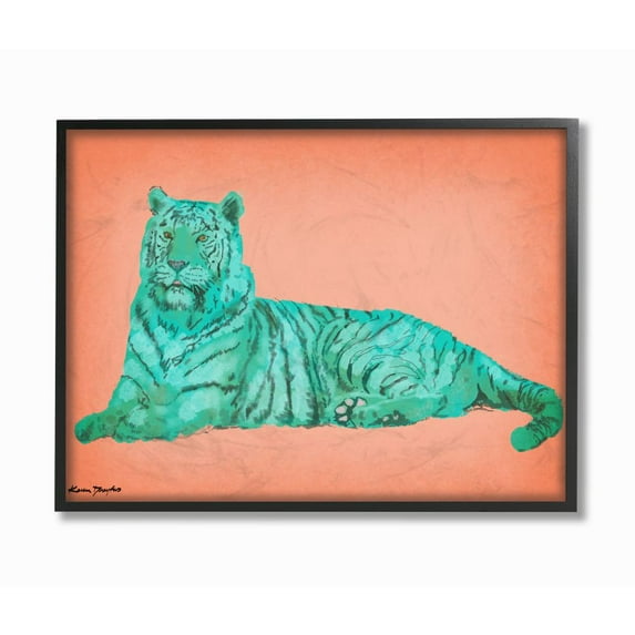 Stupell Industries Cyan Pink Tiger Design Graphic Art Black Framed Art Print Wall Art, 16x20, by Karen Dreyfus