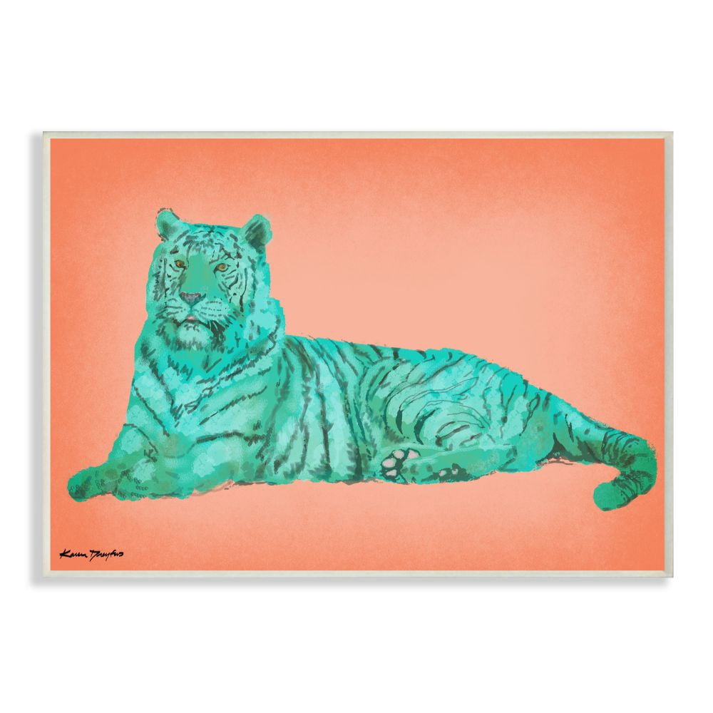 Stupell Industries Cyan Pink Tiger Design Graphic Art Unframed Art Print Wall Art, 10x15, by Karen Dreyfus