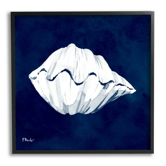 Stupell Industries Cyanotype Shells Coastal Clam Graphic Art Black Framed Art Print Wall Art, Design by Paul Brent