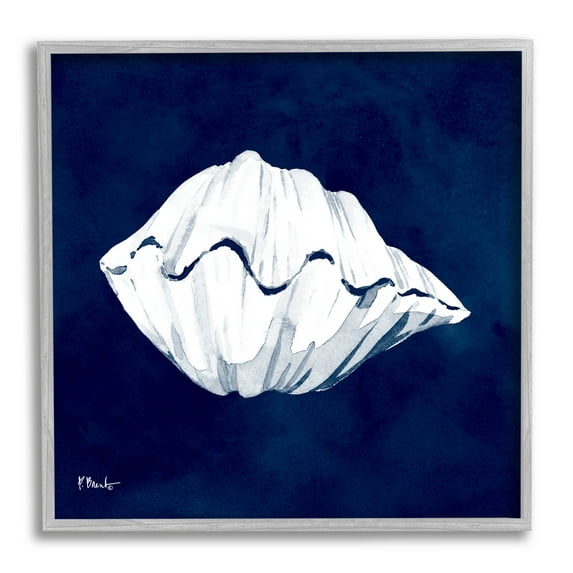Stupell Industries Cyanotype Shells Coastal Clam Graphic Art Gray Framed Art Print Wall Art, Design by Paul Brent