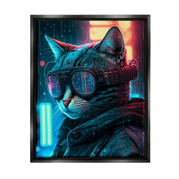 Stupell Industries Cybercat Futuristic Animal Goggles Animals & Insects Painting Black Floater Framed Art Print Wall Art