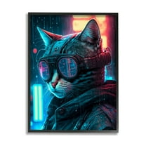 Stupell Industries Cybercat Futuristic Animal Goggles Animals & Insects Painting Black Framed Art Print Wall Art