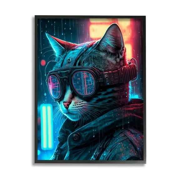 Stupell Industries Cybercat Futuristic Animal Goggles Animals & Insects Painting Black Framed Art Print Wall Art