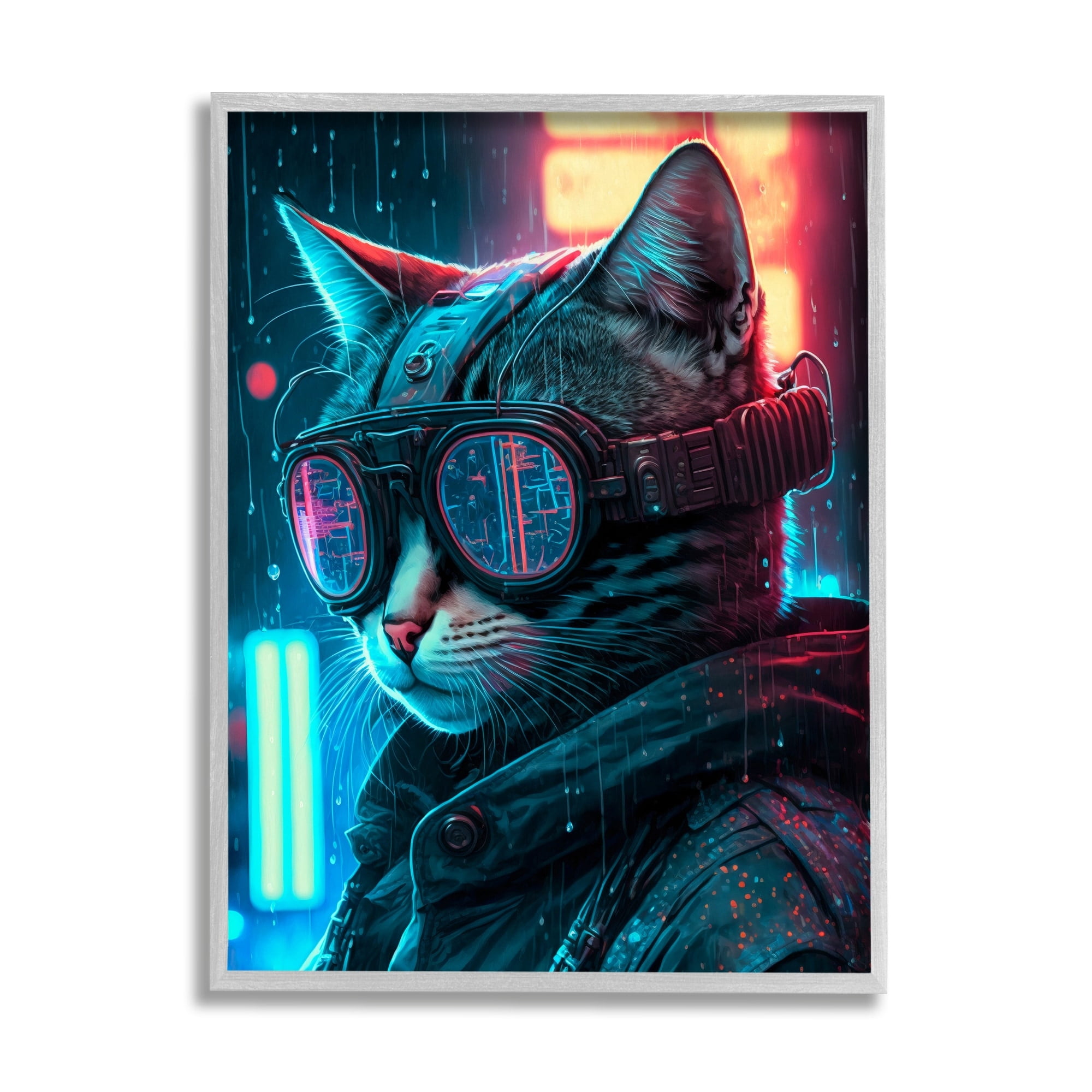 Stupell Industries Cybercat Futuristic Animal Goggles Animals & Insects Painting Gray Framed Art Print Wall Art