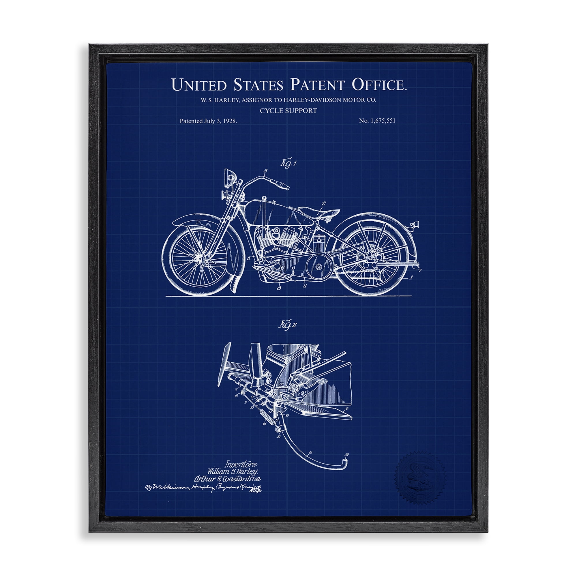 Stupell Industries Cycle Support Blueprint Transportation Painting Black Floater Framed Art Print Wall Art, 17 x 21