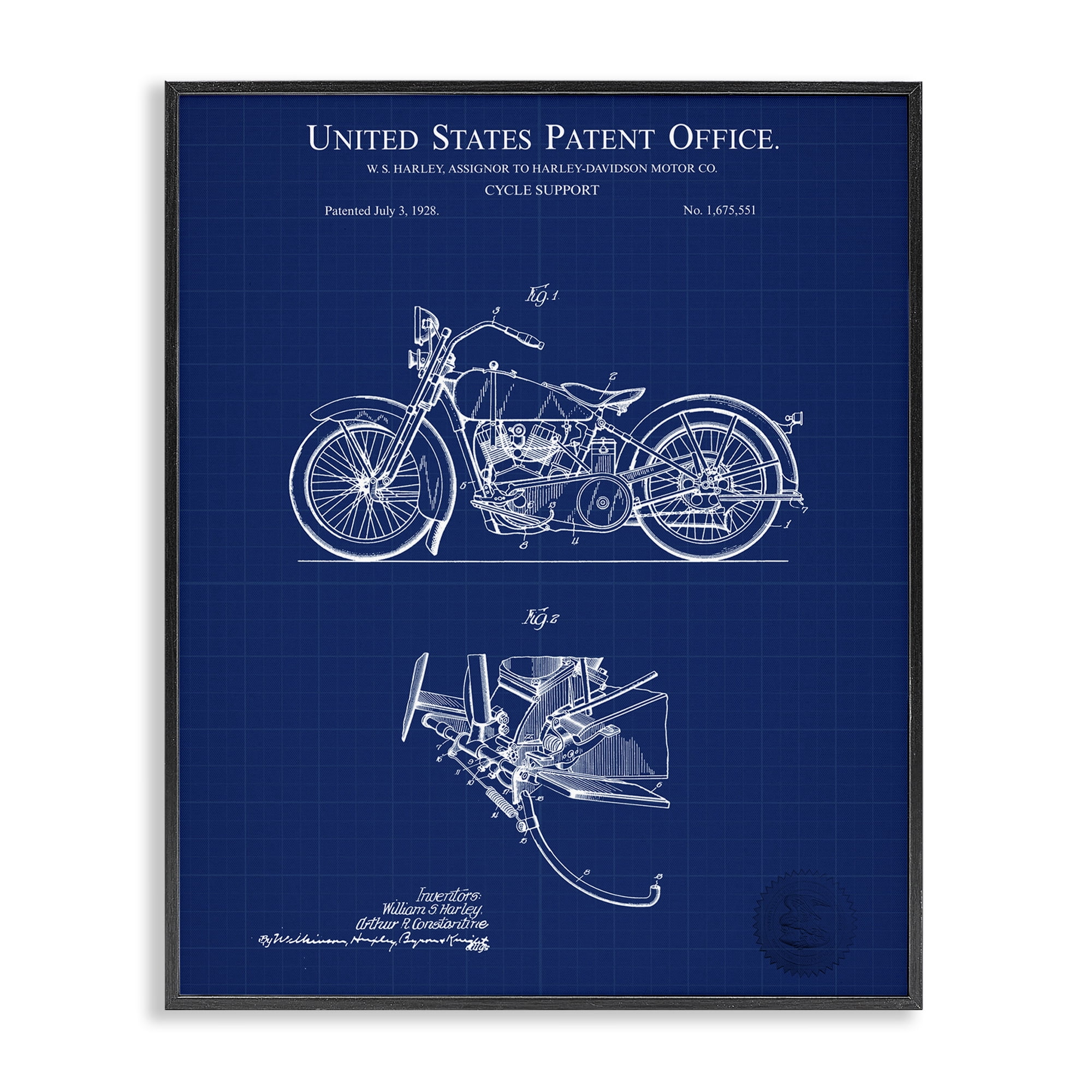 Stupell Industries Cycle Support Blueprint Transportation Painting Black Framed Art Print Wall Art, 16 x 20