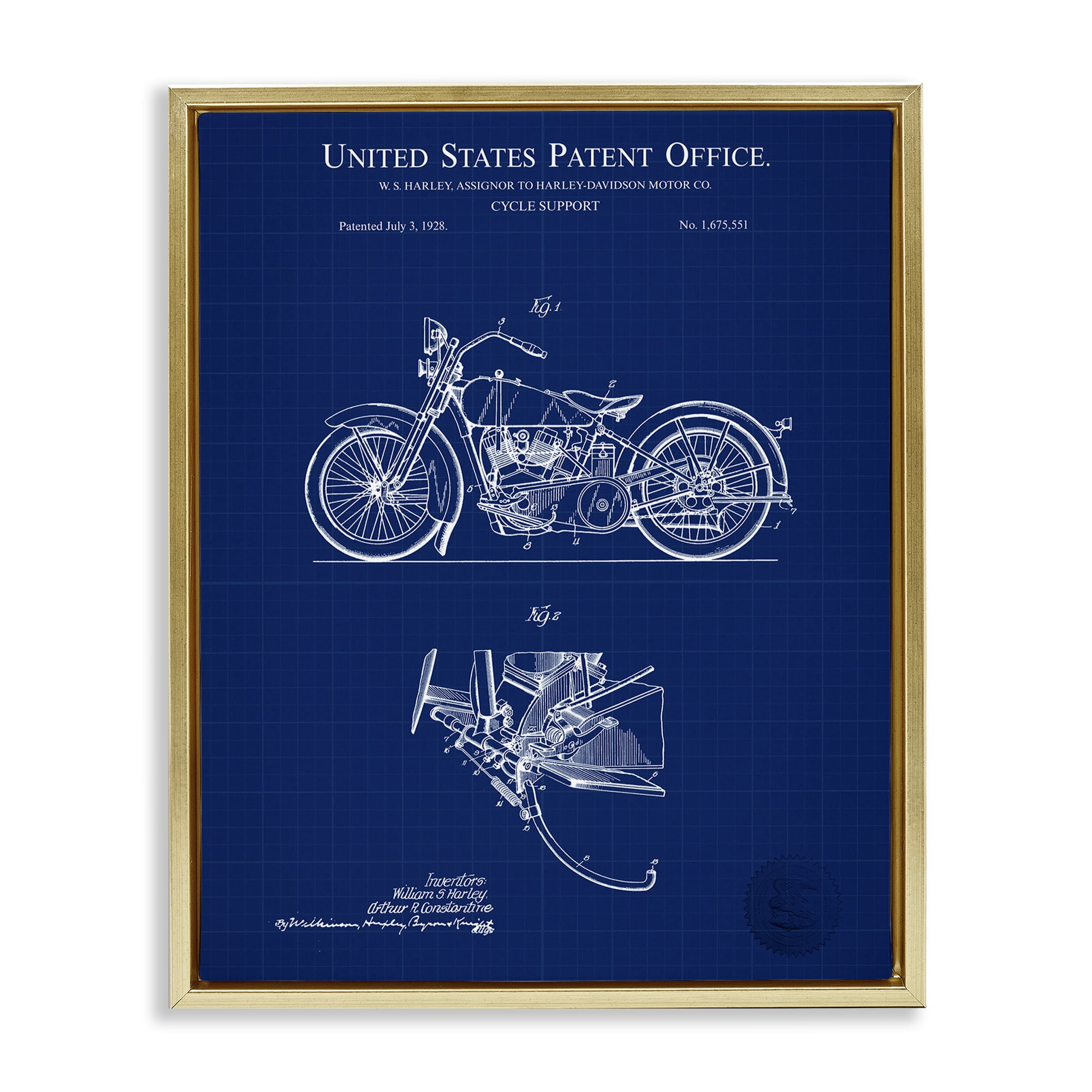 Stupell Industries Cycle Support Blueprint Transportation Painting Gold Floater Framed Art Print Wall Art, 25 x 31