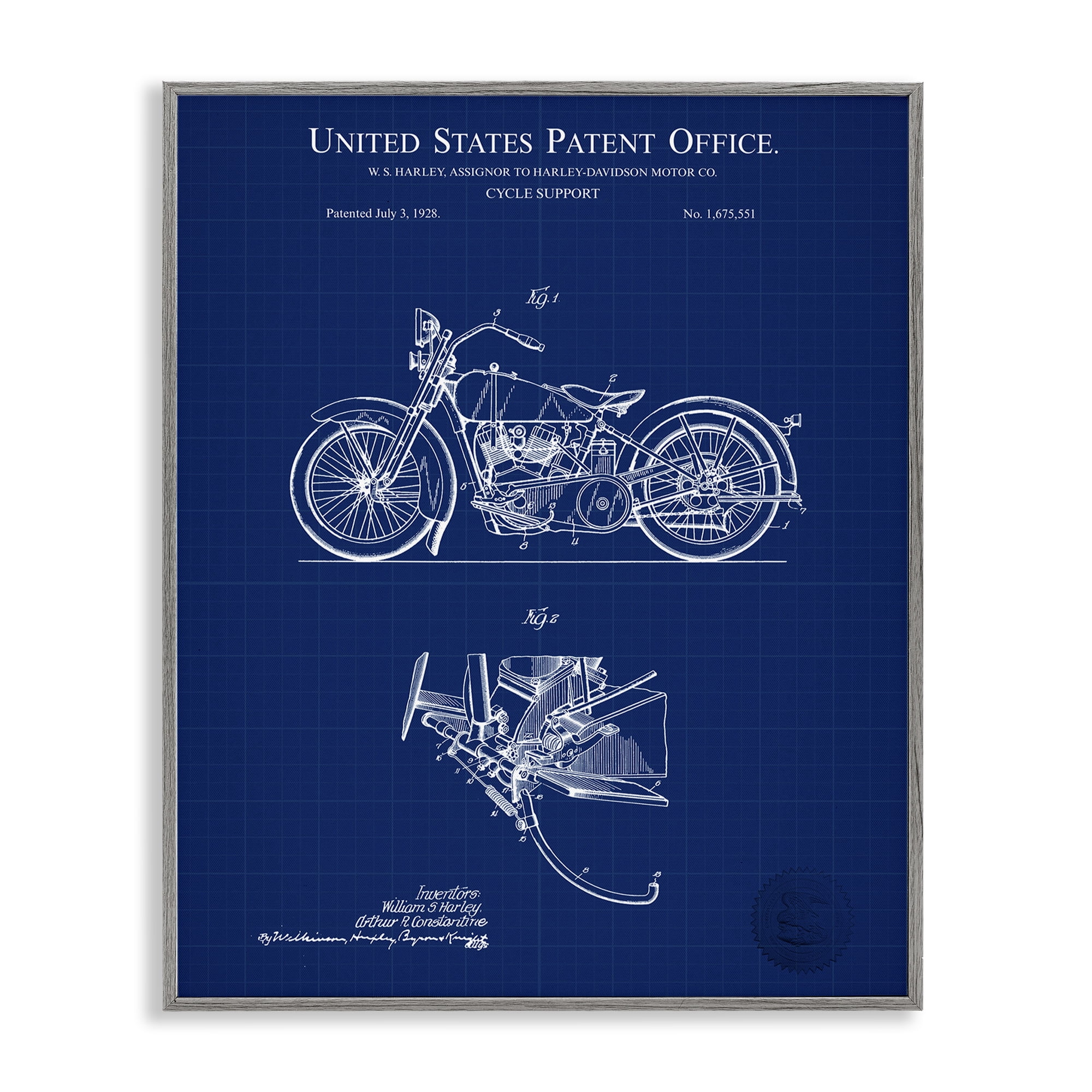 Stupell Industries Cycle Support Blueprint Transportation Painting Gray Framed Art Print Wall Art, 24 x 30