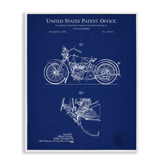 Stupell Industries Industrial Cycle Support Blueprint White Framed Giclee Art, 11 x 14, by Karl Hronek