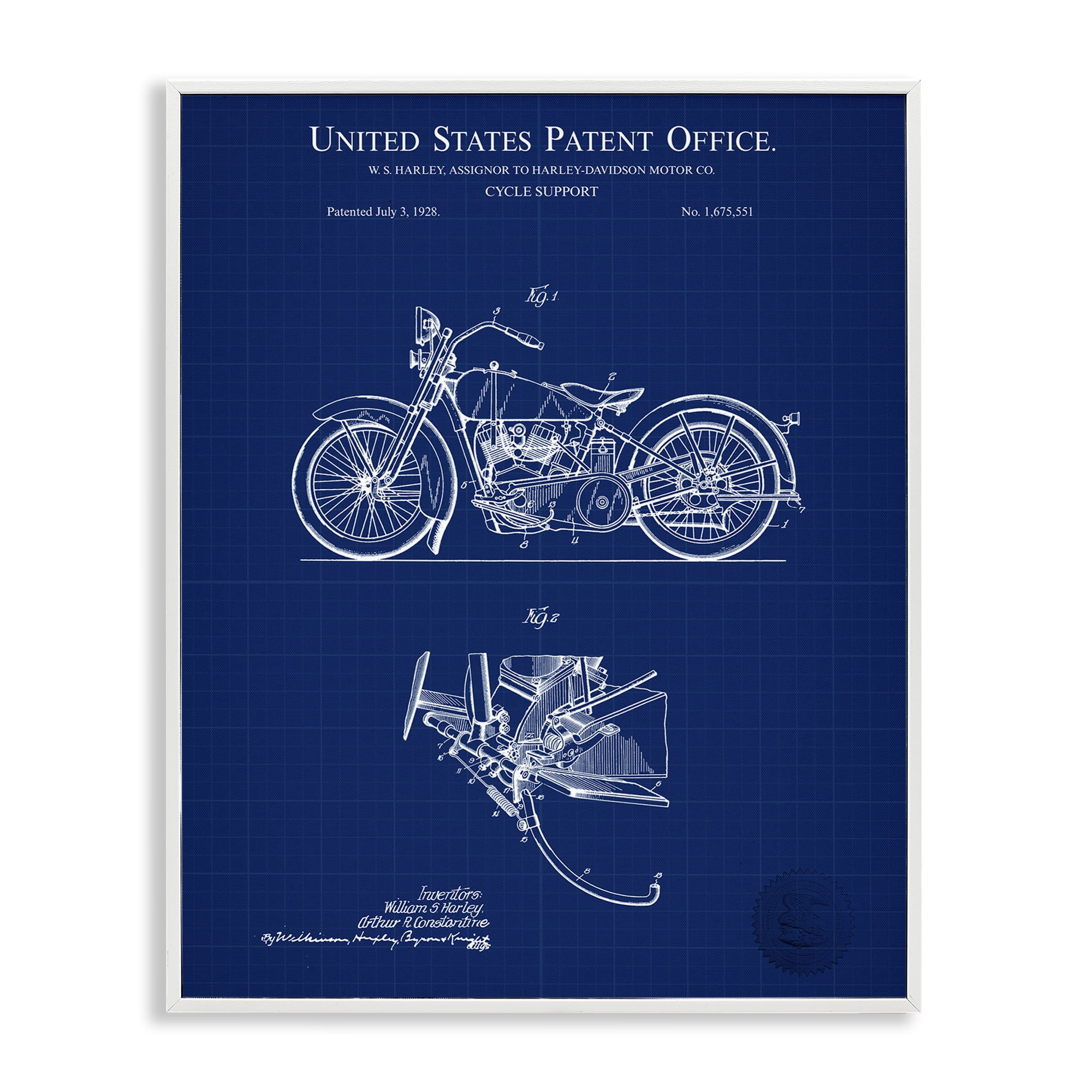Stupell Industries Cycle Support Blueprint Transportation Painting White Framed Art Print Wall Art, 16 x 20